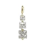 18kt Gold over Sterling Silver 3 Stone Style Square White CZ Pendant - Past Present Future