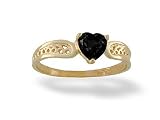 14K Yellow Gold Genuine Heart Black Onyx Filligree Ring