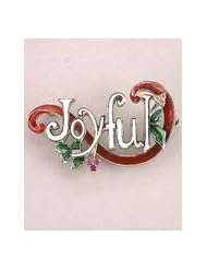 Sterling silver enamel ruby and diamond Joyful or Christmas brooch