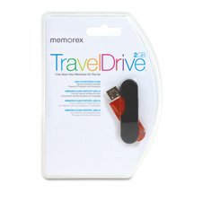 Memorex Products - USB Travel Drive, Capless, 8GB, Blue LED, Gray - Sold as 1 EA - USB TravelDrive features a capless design and distinctive form. Black, soft-touch material provides an outer shell that allows easy gripping. Capless design swings out 180