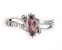 Sterling Silver Marcasite Marquise Amethyst Ring (Size 5,6,7,8,9)