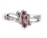 Sterling Silver Marcasite Marquise Amethyst Ring (Size 5,7,8,9)