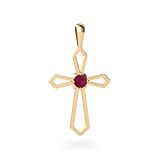 14K Yellow Gold Genuine Round Ruby Cross Pendant
