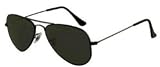 Black Classic Retro Unisex (Mens / Womens) Aviator Sunglasses With Black '2 Click' Frames / Lenses with Protective Case, Cleaning Cloth, Pouch & Cords Full UV400 Protection Cat 4 Lenses