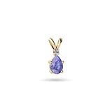 14K Yellow Gold Genuine Pear Tanzanite and Diamond Pendant