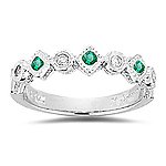 0.08 Ct Diamond & Emerald Filigree Band in 14K White Gold