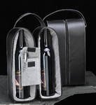 Genuine Black Leather Wine Caddy Carrier for Two Bottles Includes Bottle Opener