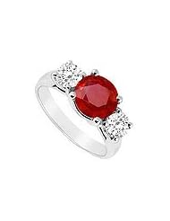 Three Stone Ruby and Diamond Ring : 14K White Gold - 2.50 CT TGW