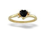 14K Yellow Gold Genuine Heart Black Onyx and Diamond Ring