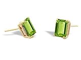 14K Yellow Gold Genuine Emerald-cut Peridot Stud Earrings