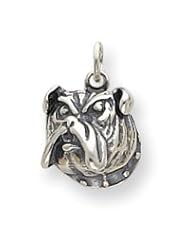 Sterling Silver Antiqued Bulldog Face Charm QC1459"