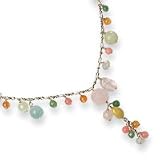 Sterling Silver Jade/Aventurine/Multicolored Quartz Necklace - 16 Inch