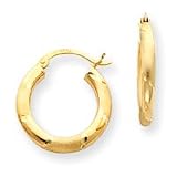 14k 3mm Satin and Diamond-Cut Hoop Earrings
