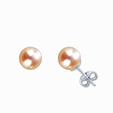 Natural Peach Pink 5.5-6mm Round Cultured Pearl Studs Earrings (Available: Sterling Silver or 14K White Gold)