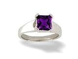 14K White Gold Genuine Square Amethyst Solitaire Ring