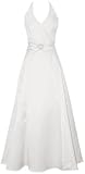 Satin Halter Dress Crystal Pin Prom Holiday Gown Formal Bridesmaid, XS, White