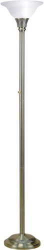 Pharaoh Frosted Glass Shade Antique Brass Base Torchiere Floor Lamp
