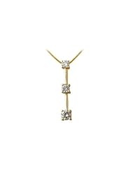 1/7CTW Three Stone Diamond Drop Pendant 10K Yellow Gold