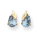14k Blue Topaz With Leaf Post Earrings
