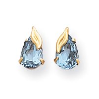 14k Blue Topaz With Leaf Post Earrings