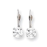 14k White Gold CZ Leverback Earrings - Measures 18x6mm - JewelryWeb