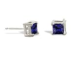 14K White Gold Square Created Sapphire Stud Earrings