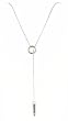 Necklace - N347 - Lariat Style - Circle & Rectangular Bar - 21" Long - Silver Tone Metal