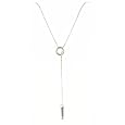 Necklace - N347 - Lariat Style - Circle & Rectangular Bar - 21" Long - Silver Tone Metal