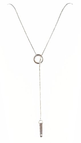 Necklace - N347 - Lariat Style - Circle & Rectangular Bar - 21 Long - Silver Tone Metal