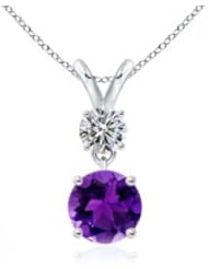 0.61 ct Round Amethyst and Diamond V-Bale Pendant Necklace