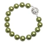 L. Erickson Pearl Bracelet with Swarovski Encrusted Magnetic Clasp - Dark Green