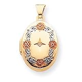 14k & Rhodium Polished .05ct Complete Diamond Floral Oval Locket