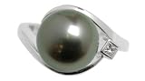 Size 5 18K white gold Wish Black Tahitian cultured pearl and diamond ring