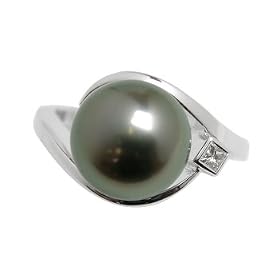 Size 7 18K white gold Wish Black Tahitian cultured pearl and diamond ring by American Pearl
