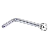 Solid 14KT White Gold 2mm Genuine Diamond L-Shaped Nose Ring - 18 Gauge