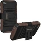Amzer® Hybrid Kickstand Case - Black/ Brown for iPhone 4 / 4S