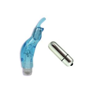 Doc Johnson Lanny's Jelly Bunny Light Blue Twist Bottom Waterproof Multi-Speed Adult Sex Toy Kit