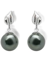 18K white gold Dew Drop Black Tahitian cultured pearl and diamond earring