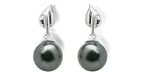 18K white gold Dew Drop Black Tahitian cultured pearl and diamond earring