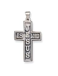 Sterling Silver Antiqued Jesus Is Lord Cross Pendant QC4280"