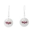 Round Disc Dangle Earrings in Sterling Silver with Beads of Garnet, #8173