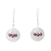 Round Brushed Satin Disc Dangle Earrings in Sterling Silver with Garnet Gemstone Bead Clusters, #8173