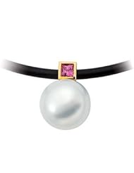 14.00 MM Near Round Fine: 04.0 18K Yellow Gold South Sea Cultured Pearl And Pink Sapphire Pendant