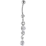 Solid 14KT White Gold SCROLL DELIGHT Cubic Zirconia Belly Ring
