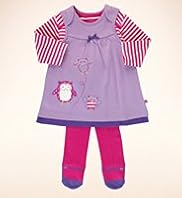 3 Piece Petit Bebe Cotton Rich Owl Pinafore T Shirt Tights Outfit