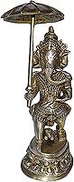 Standing Statue Lord Ganesha Brass Figurine with Umbrella 2.5 x 6 inches