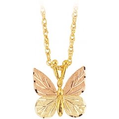 Classy! 10k Yellow-gold Black Hills Gold Diamond-cut Butterfly pendant-necklace