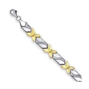 Sterling Silver and 14k Flower Bracelet - 7.25 Inch by