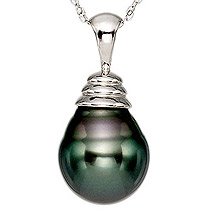 14k Black Tahitian Pearl Pendant with Chain by Orkyd Pearls