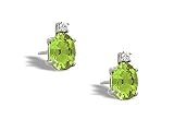 14K White Gold Genuine Oval Peridot and Diamond Stud Earrings